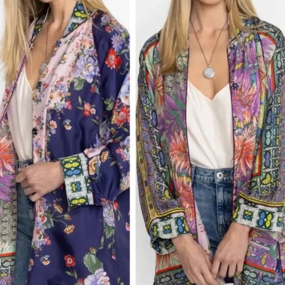 Johnny Was Bordona Heather Reversible Silk Kimono Jacket Mixed Print XL NWT